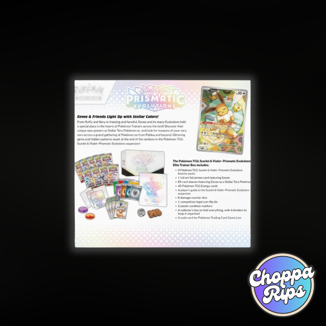 Pokémon Scarlet & Violet Prismatic Evolutions Elite Trainer Box (Live Rip’N’Ship)